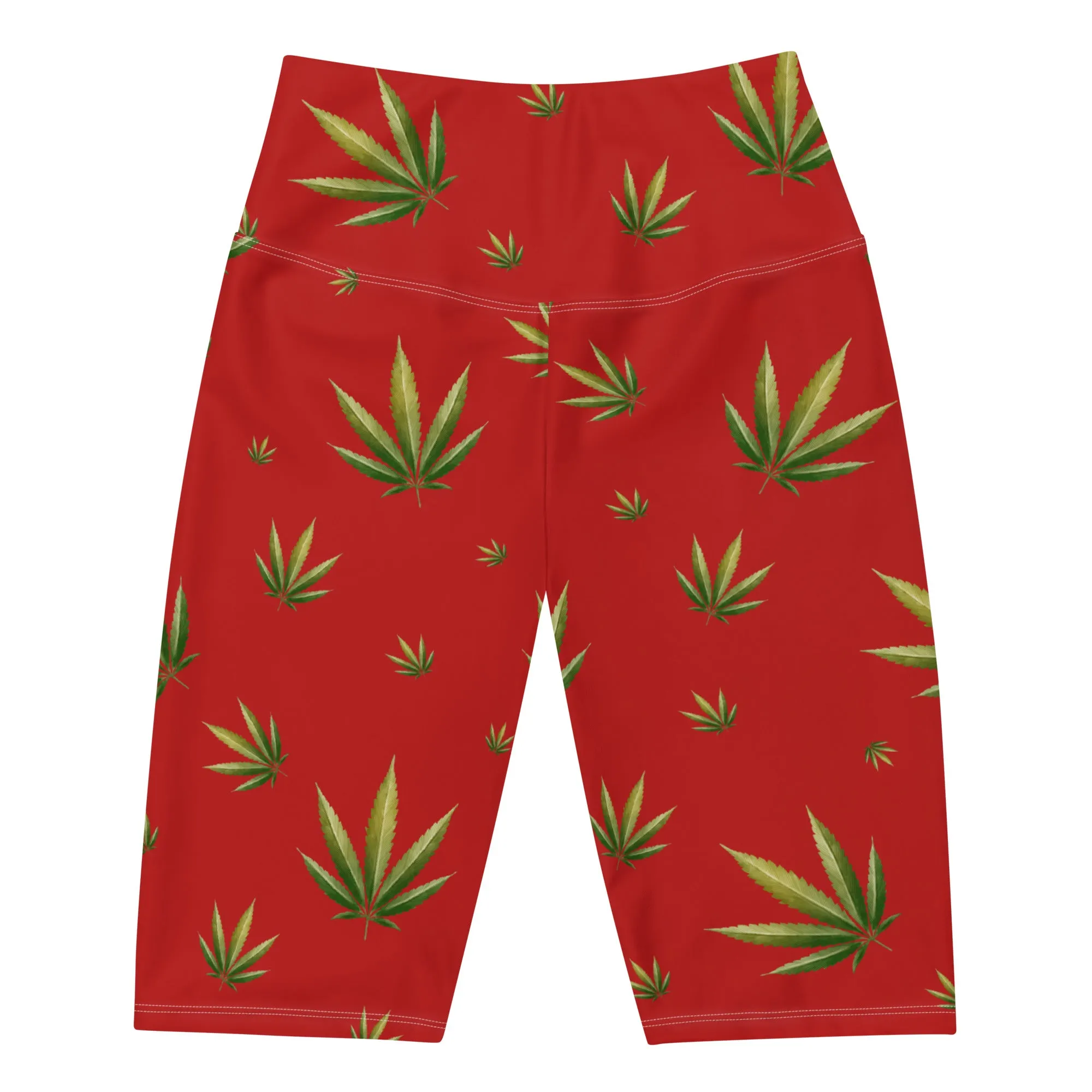 Red Weed Leaf Biker Shorts