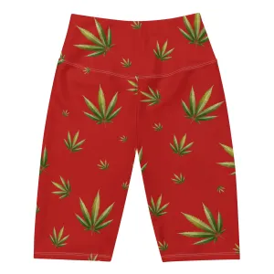 Red Weed Leaf Biker Shorts