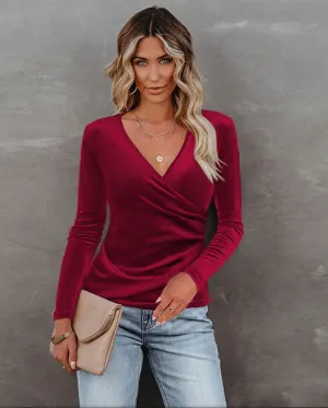 Red Wrap Velour Top
