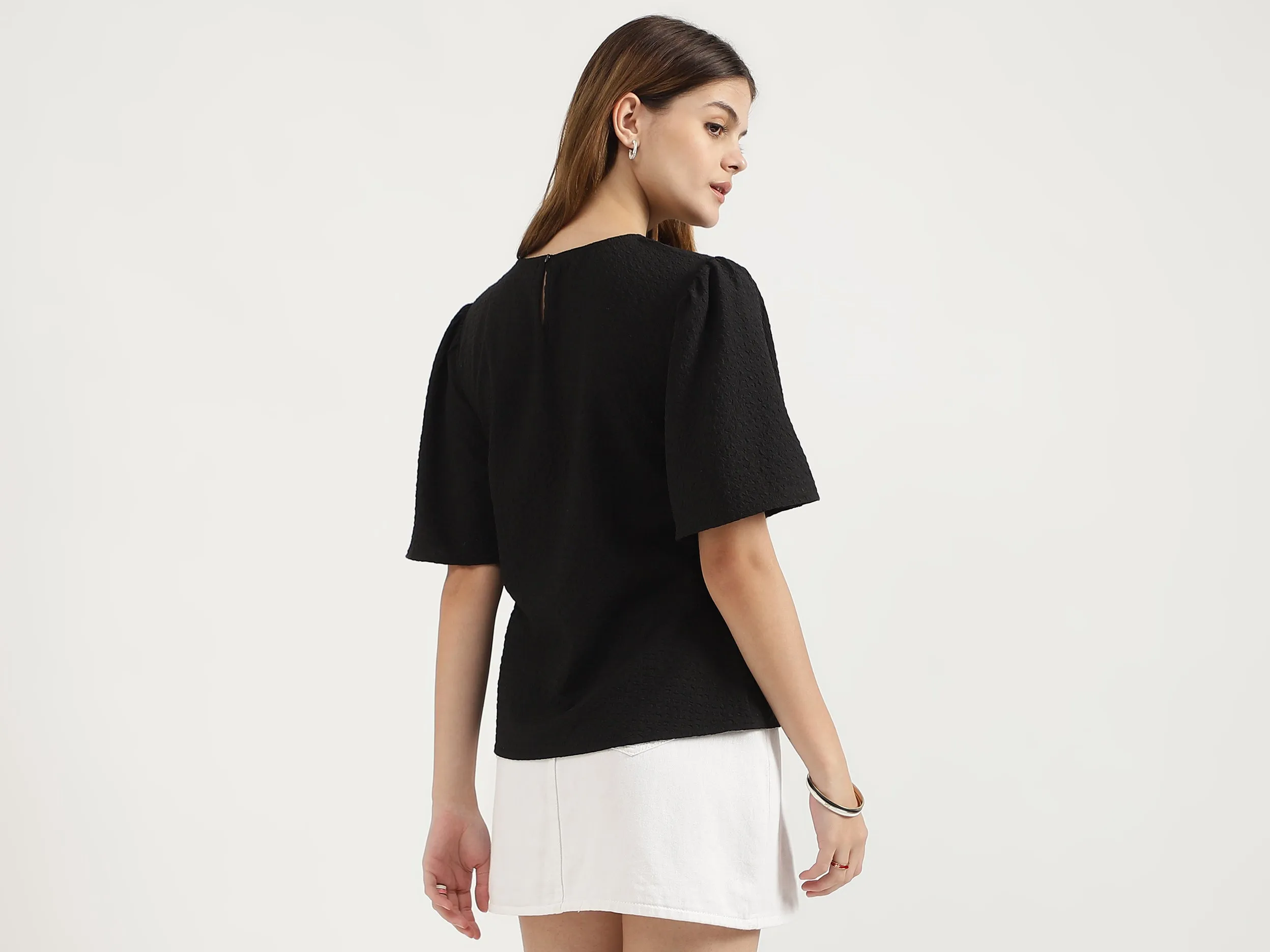 Regular Fit Round Neck Solid Tops