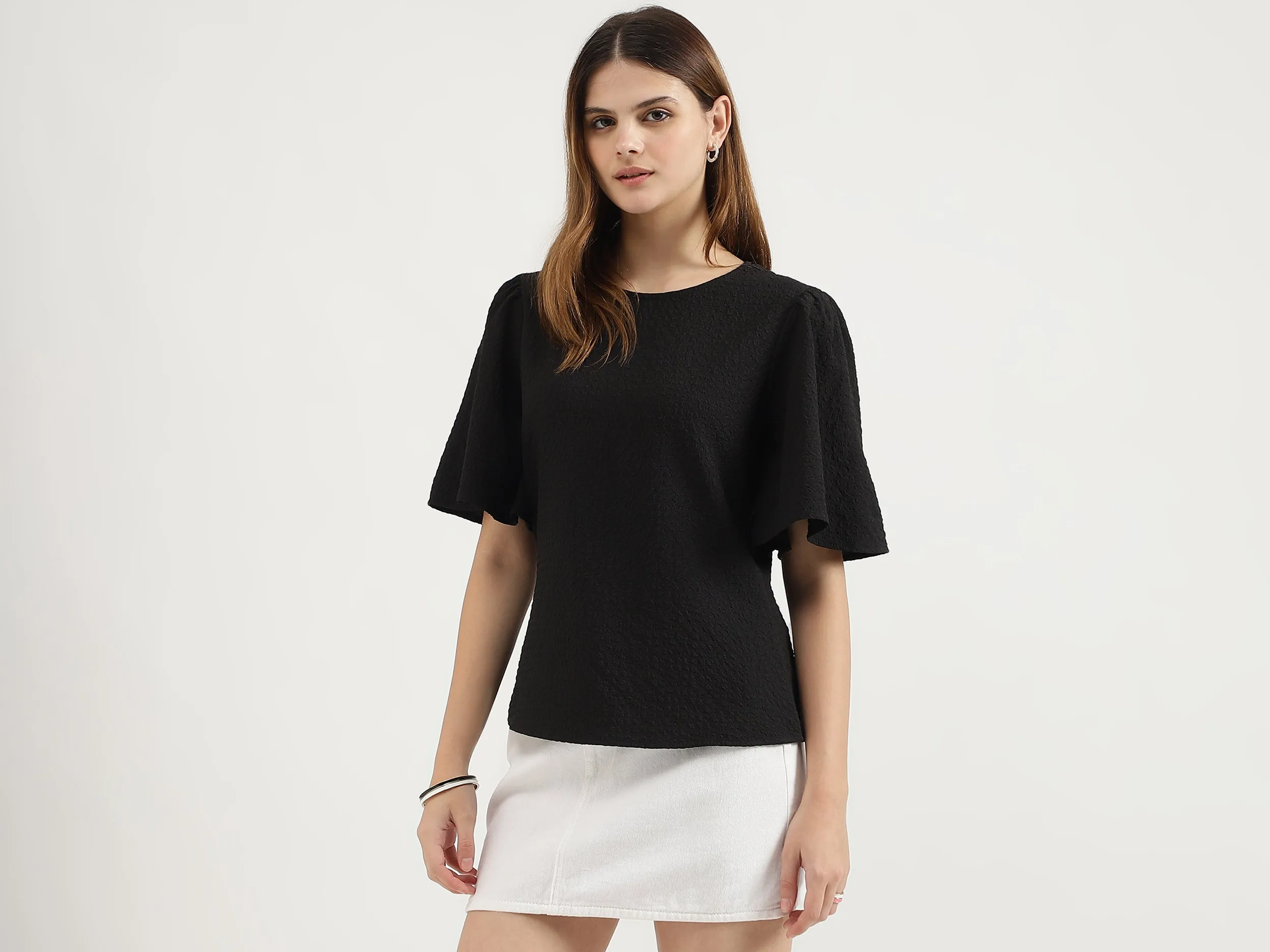 Regular Fit Round Neck Solid Tops