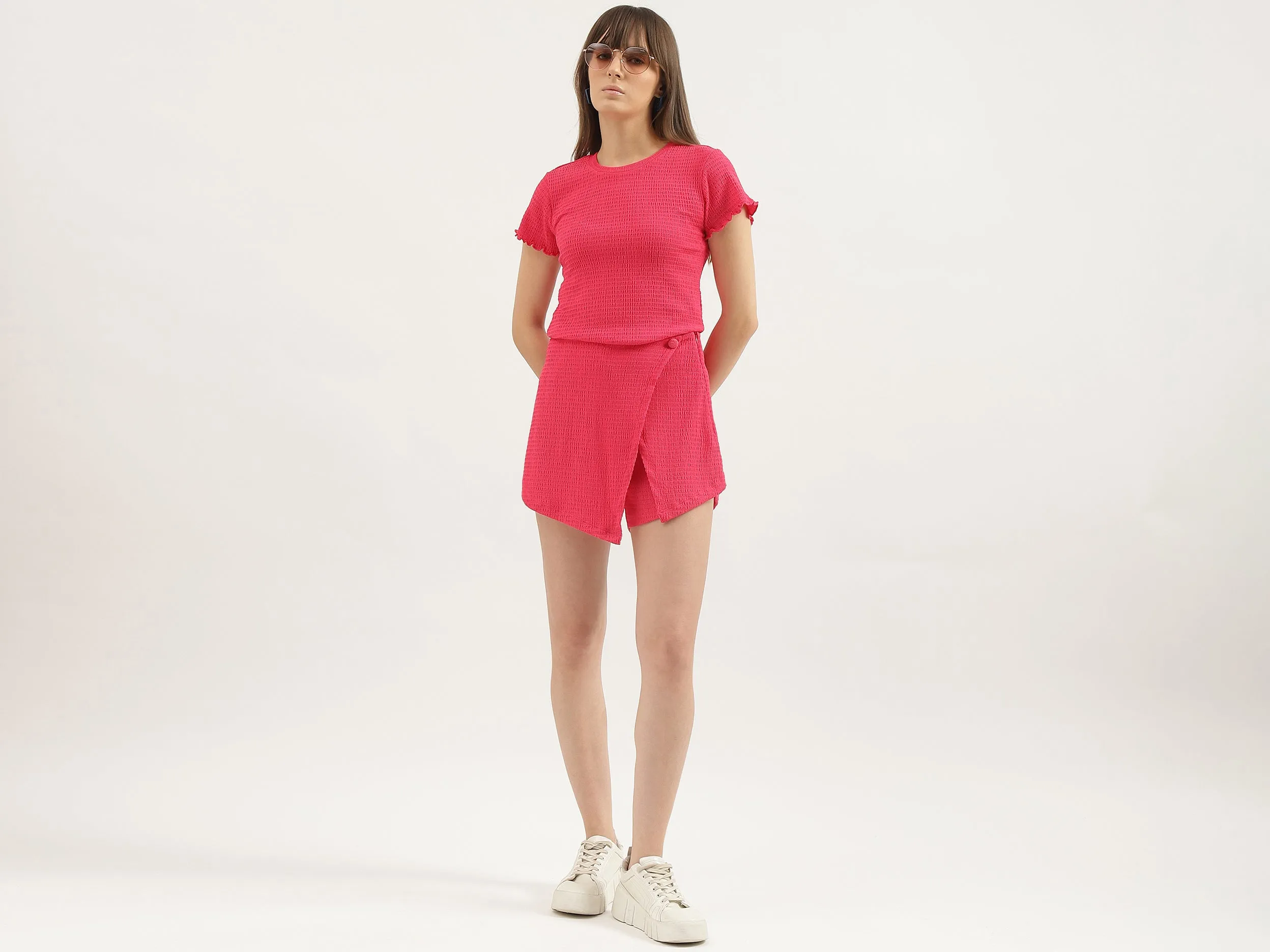 Regular Fit Round Neck Textured Tops