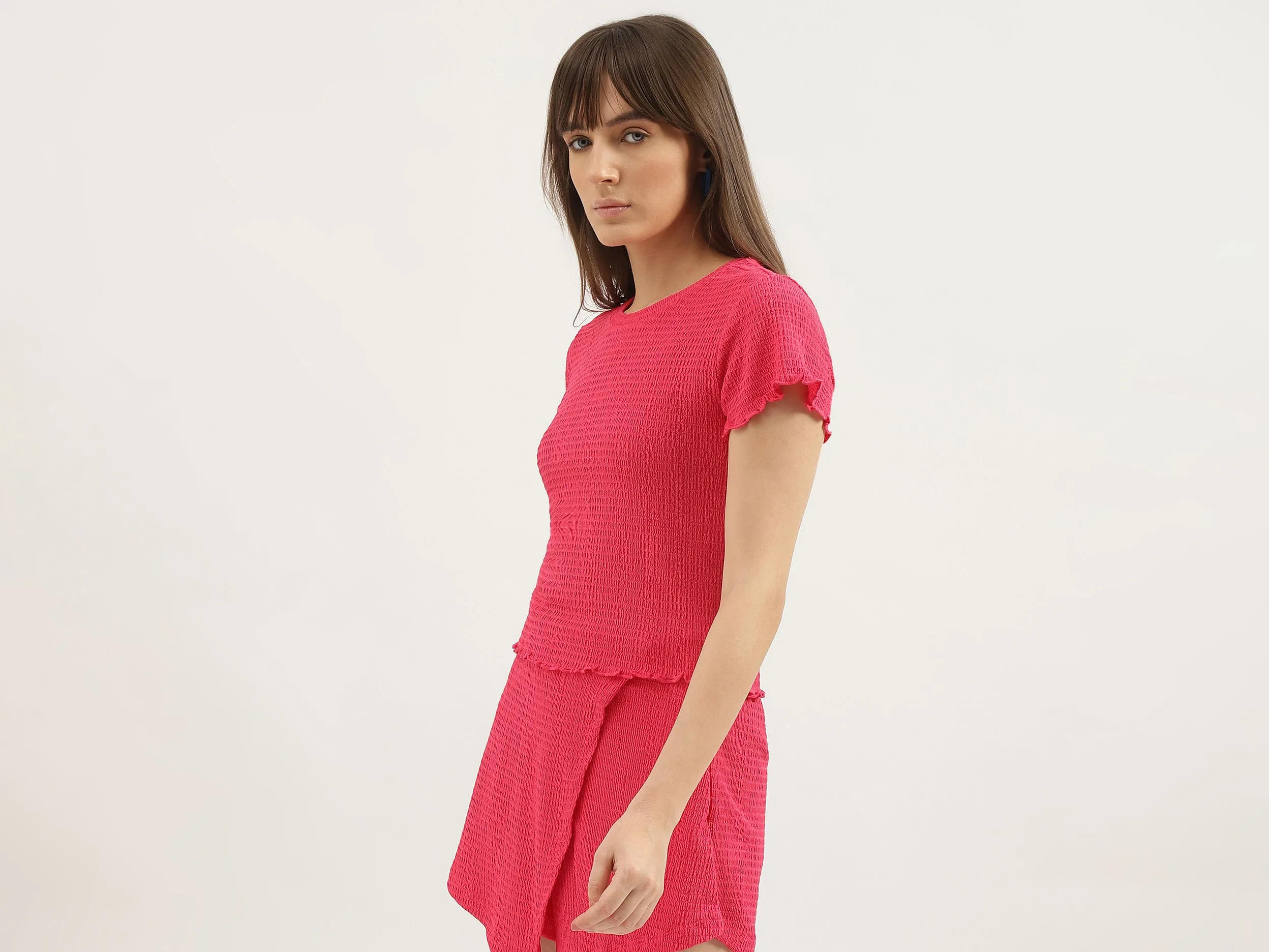Regular Fit Round Neck Textured Tops