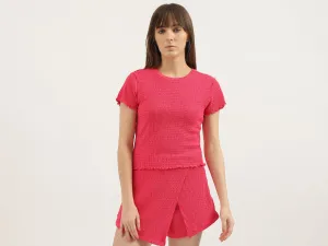 Regular Fit Round Neck Textured Tops