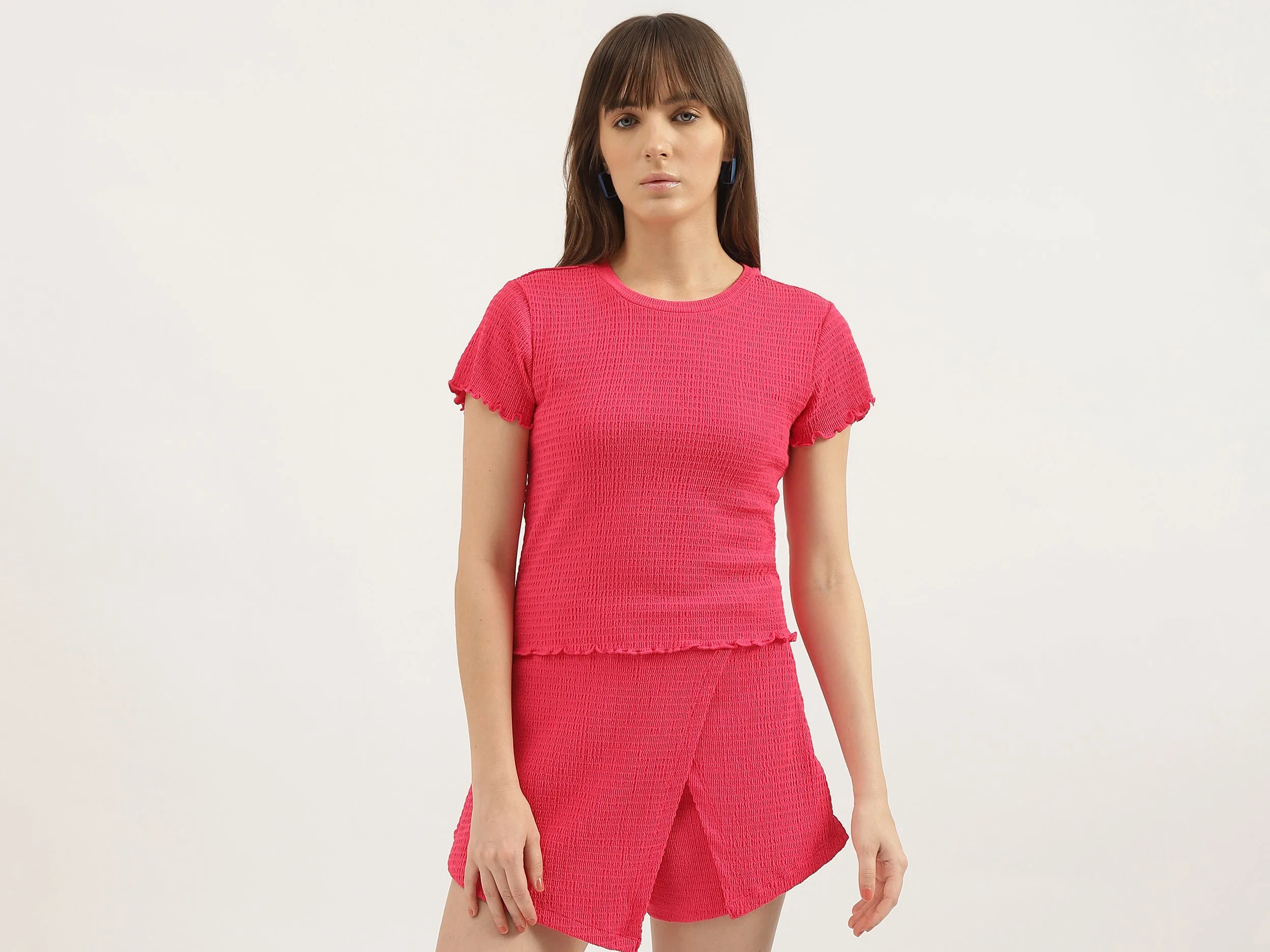 Regular Fit Round Neck Textured Tops