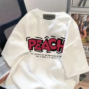 Retro Peach Print T-Shirts Men: Cotton Summer Fashion Harajuku