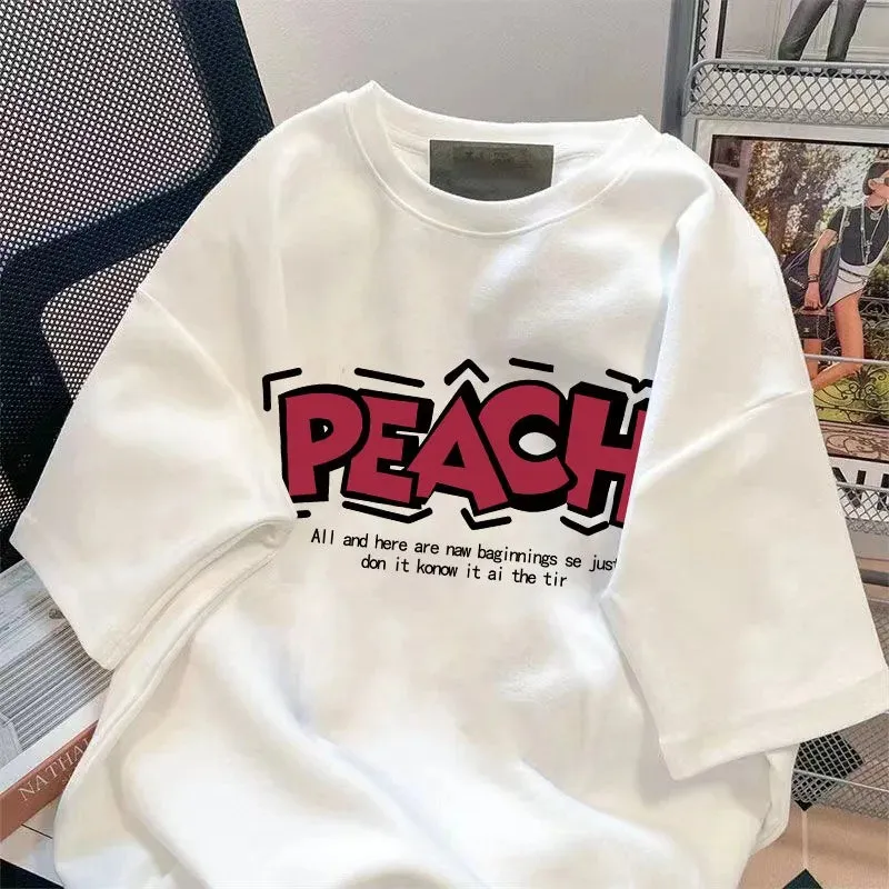 Retro Peach Print T-Shirts Men: Cotton Summer Fashion Harajuku