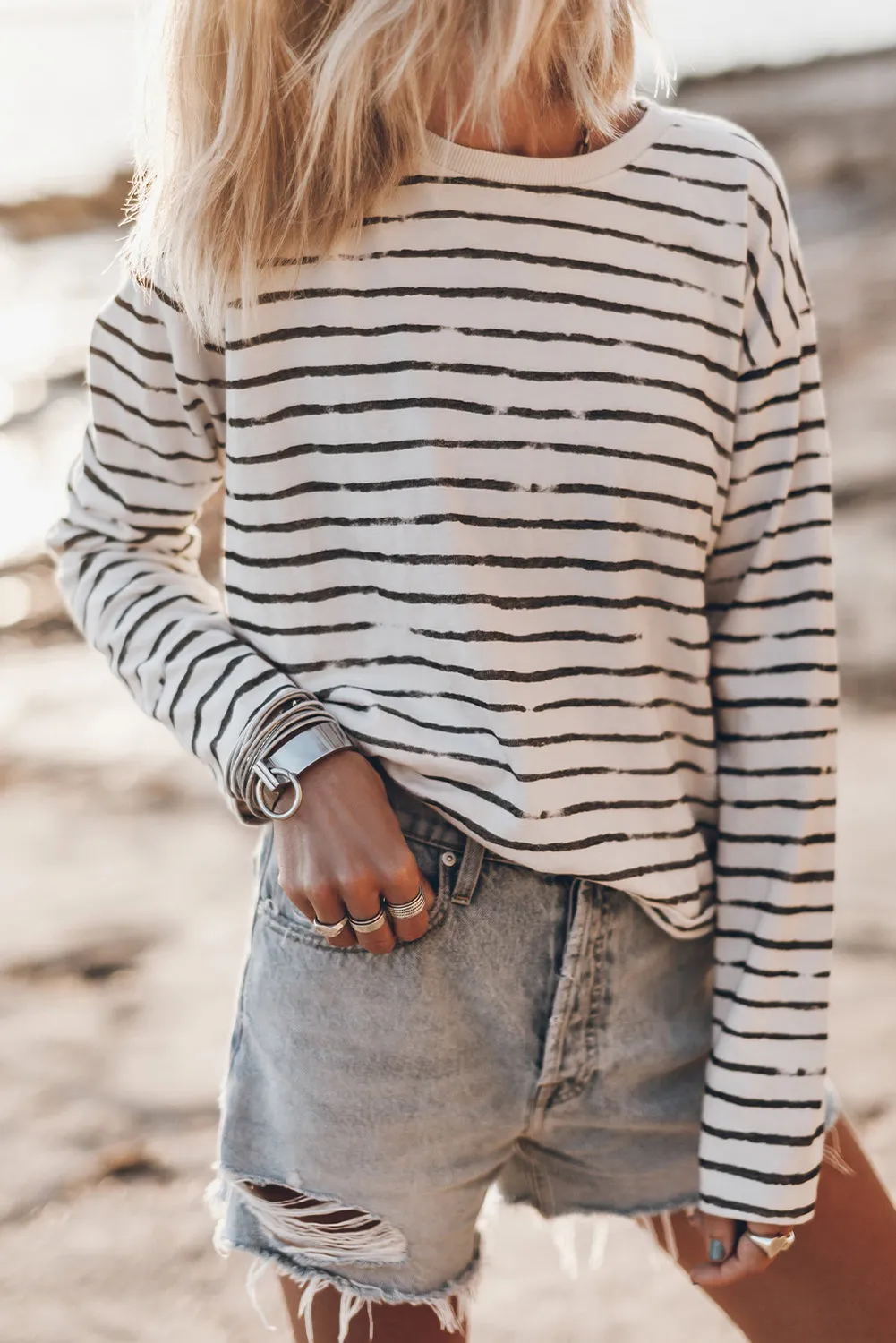 Retro Striped Casual Long Sleeve Top