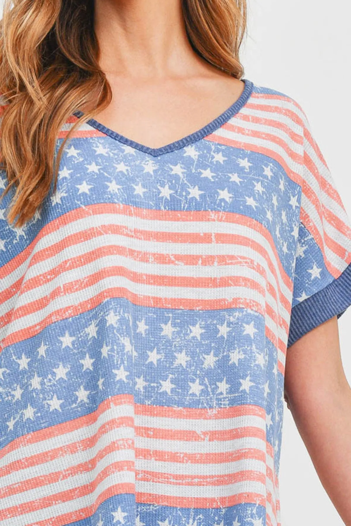 Rib Neck and Sleeve Band American Flag Top