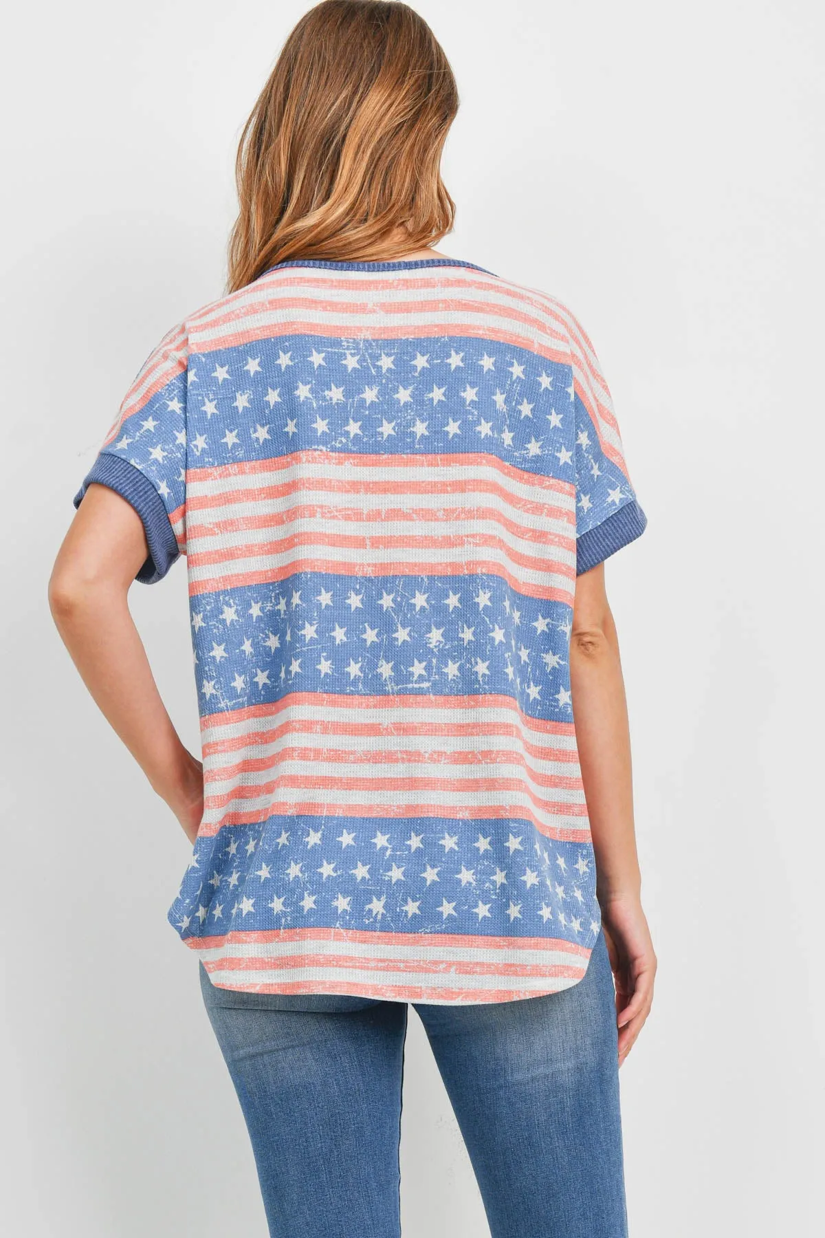 Rib Neck and Sleeve Band American Flag Top