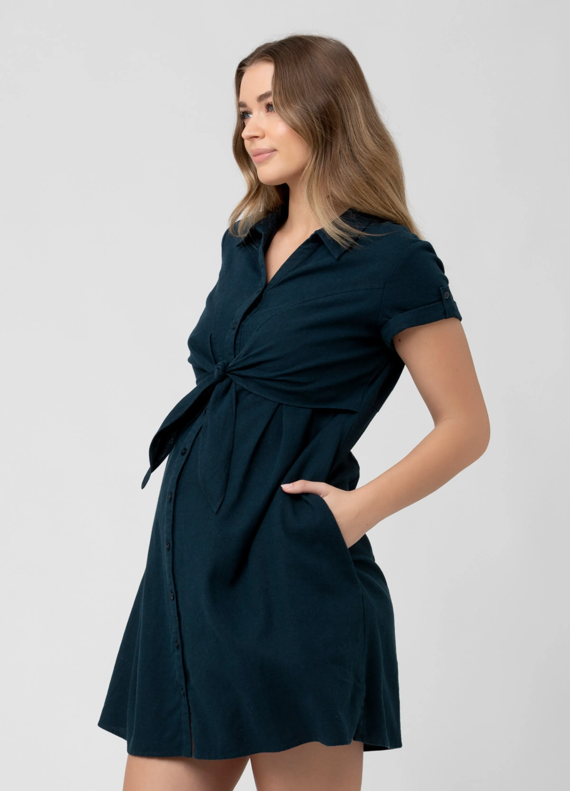 Ripe Maternity Colette Tie Up Linen Maternity Dress