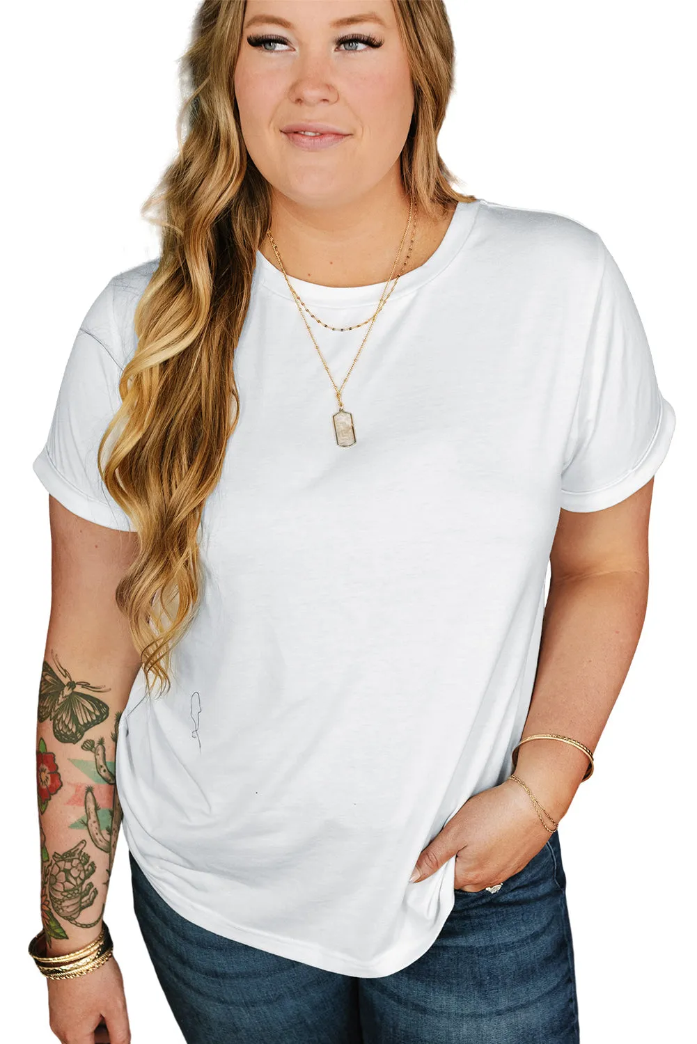 Rolled Sleeve Plus Size T-shirt