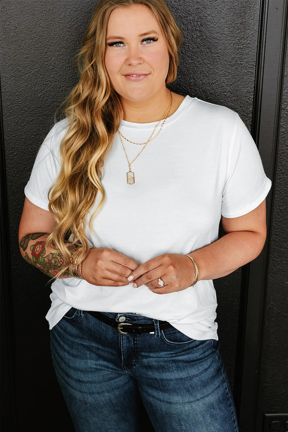 Rolled Sleeve Plus Size T-shirt