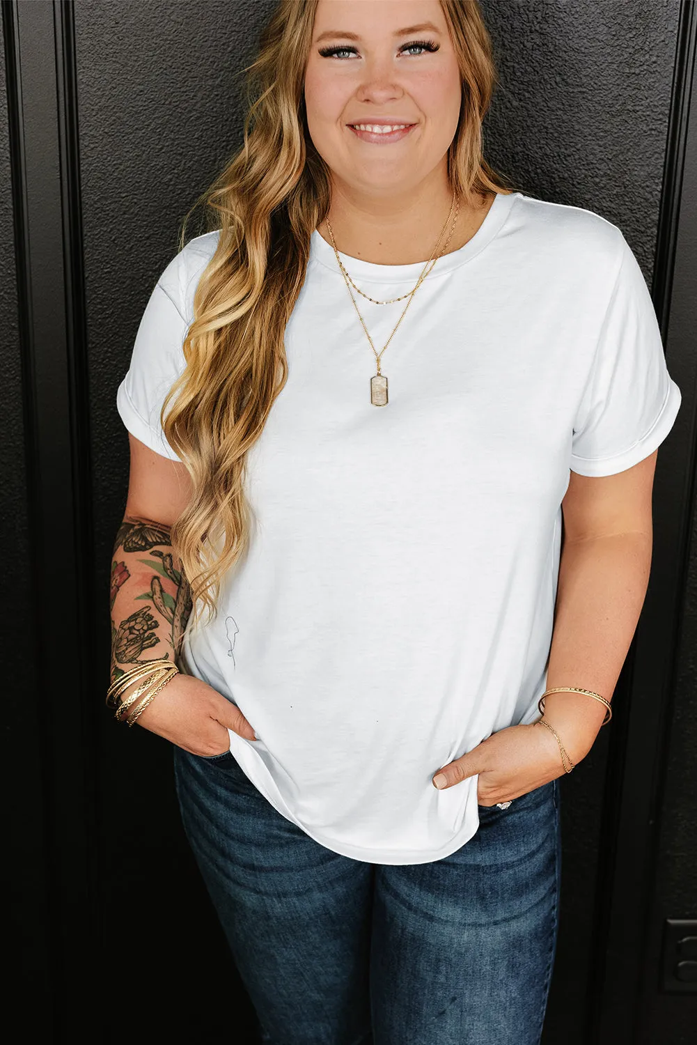 Rolled Sleeve Plus Size T-shirt