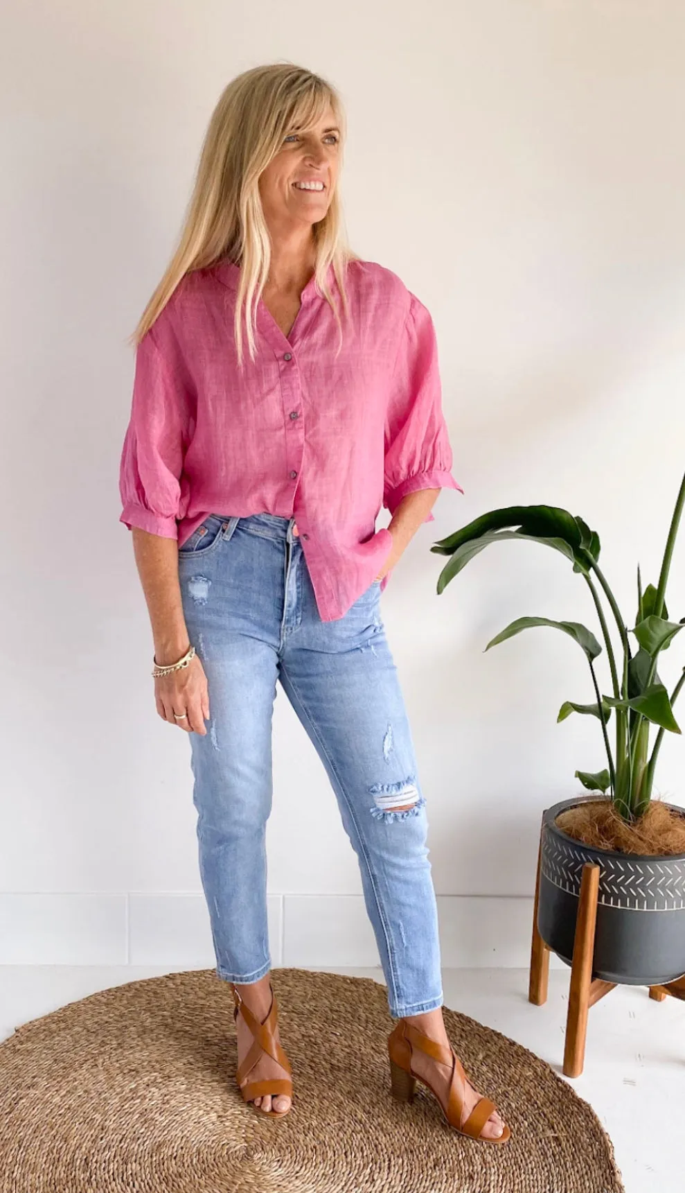 Romance Hot Pink Linen Blouse