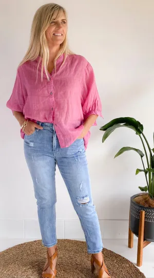 Romance Hot Pink Linen Blouse