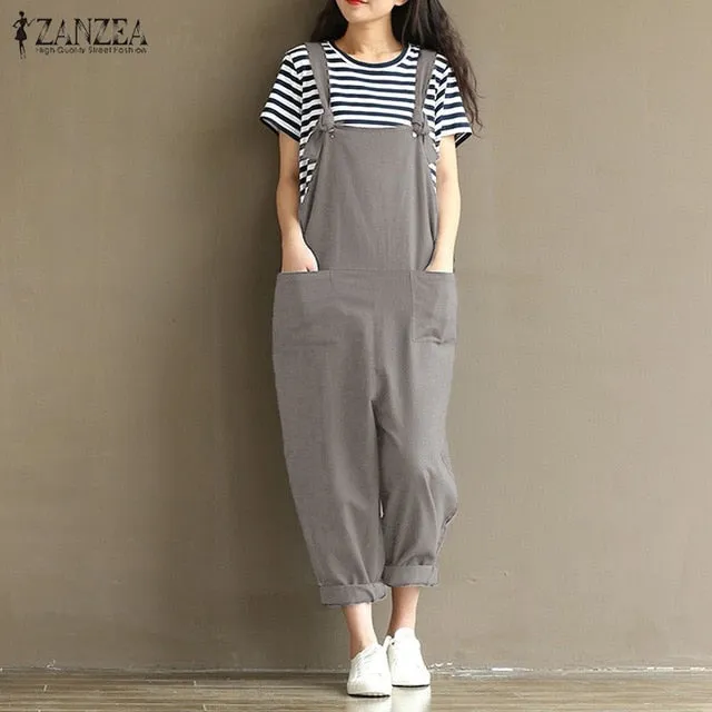 Rompers Womens Jumpsuits Casual Vintage Sleeveless Backless Casual Loose Solid Overalls Strapless Plus Size Playsuit