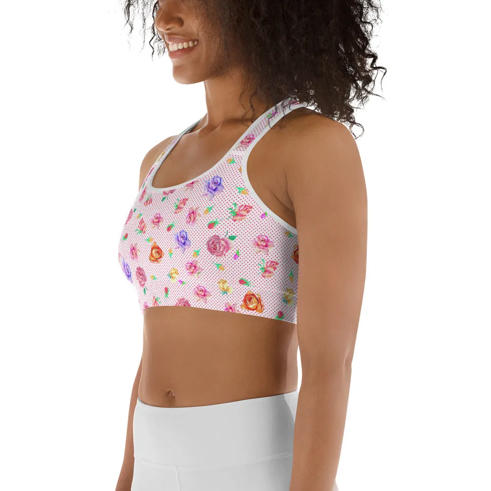 Rose Love Heart Print Sports Bra