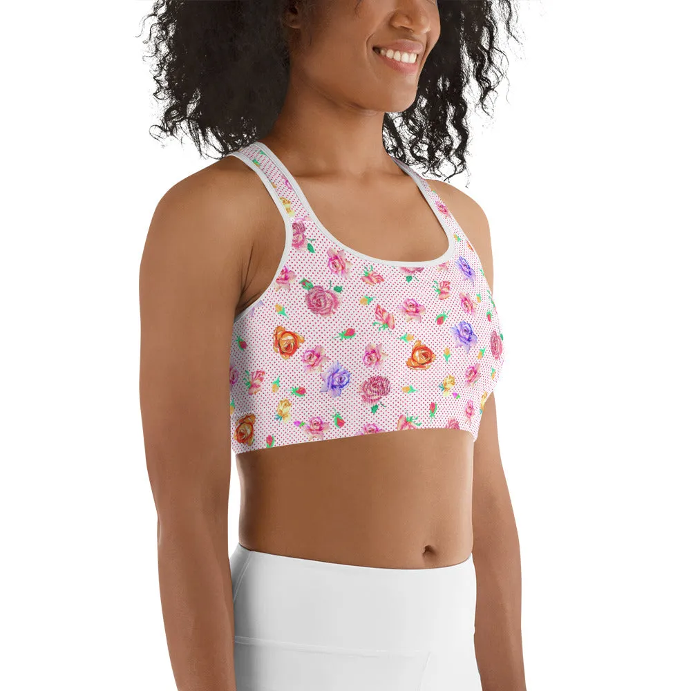 Rose Love Heart Print Sports Bra