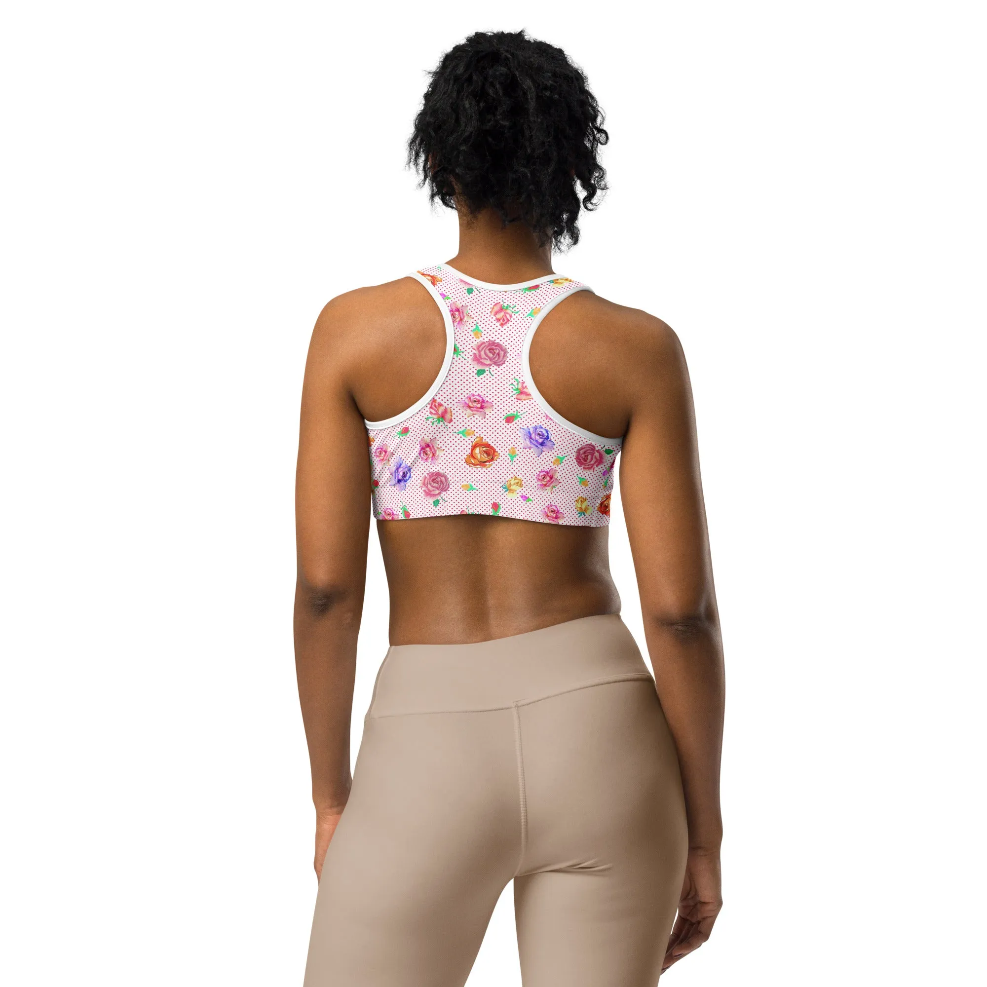 Rose Love Heart Print Sports Bra