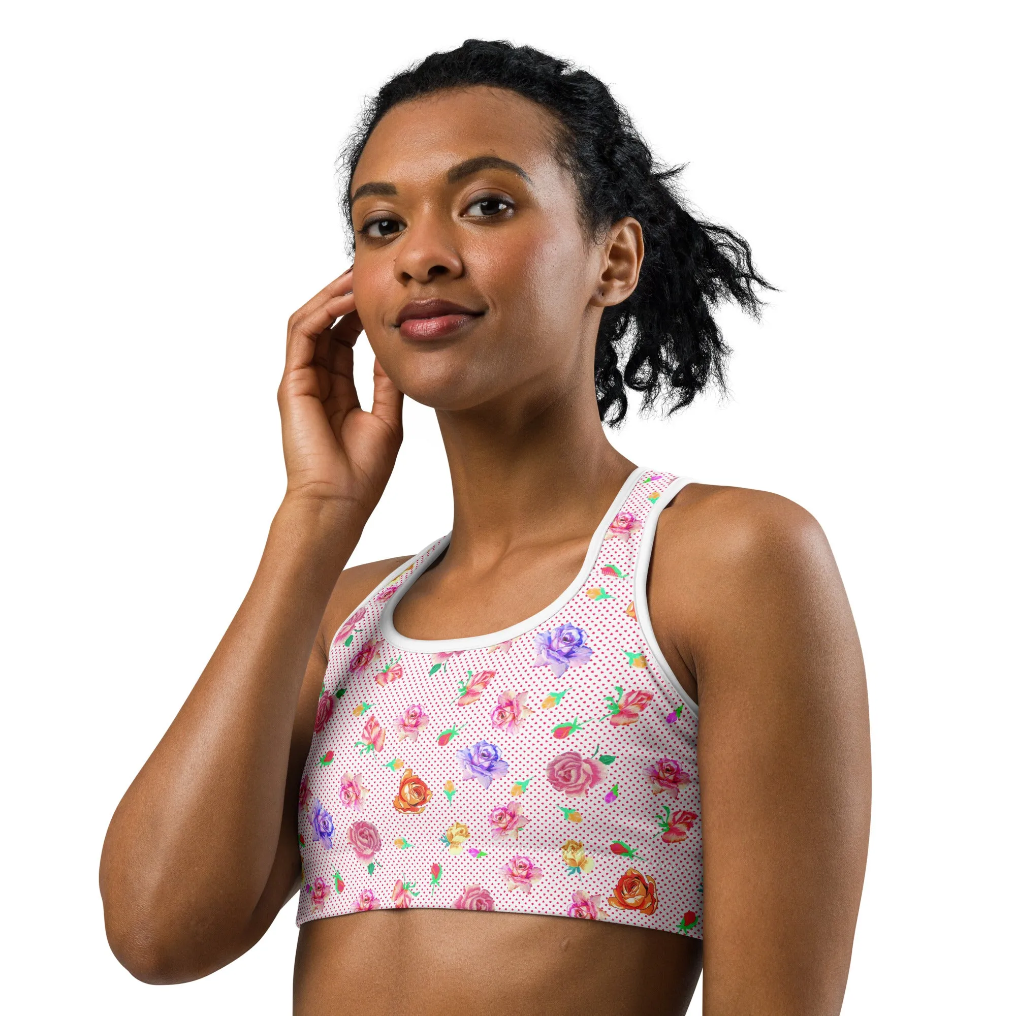 Rose Love Heart Print Sports Bra