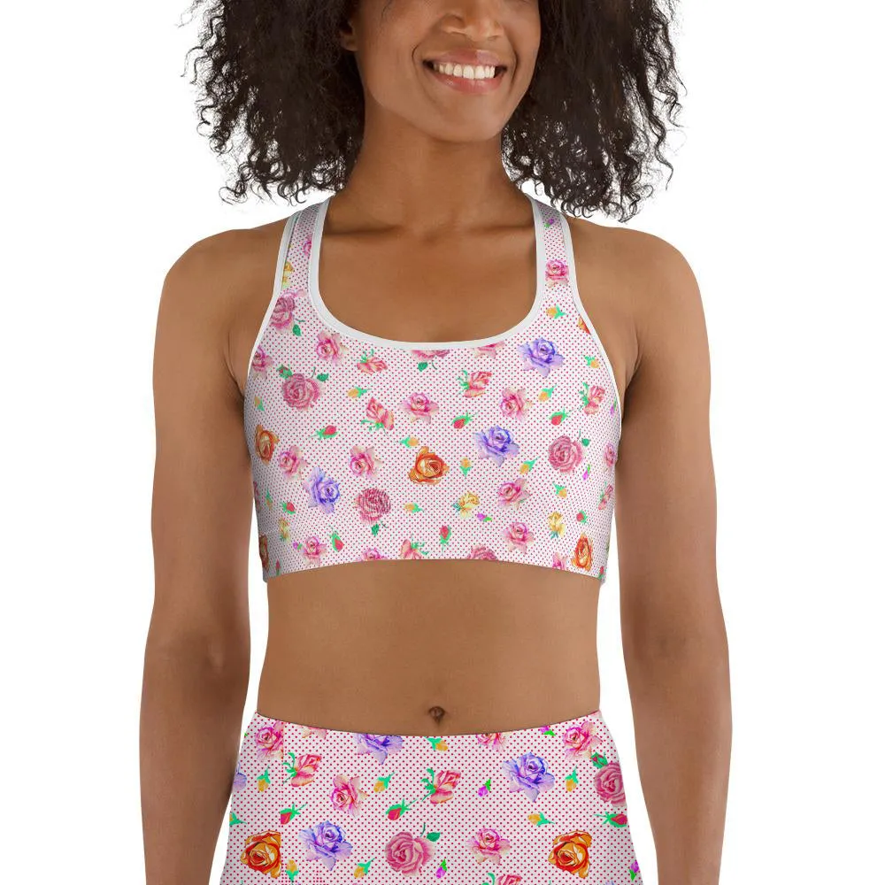 Rose Love Heart Print Sports Bra
