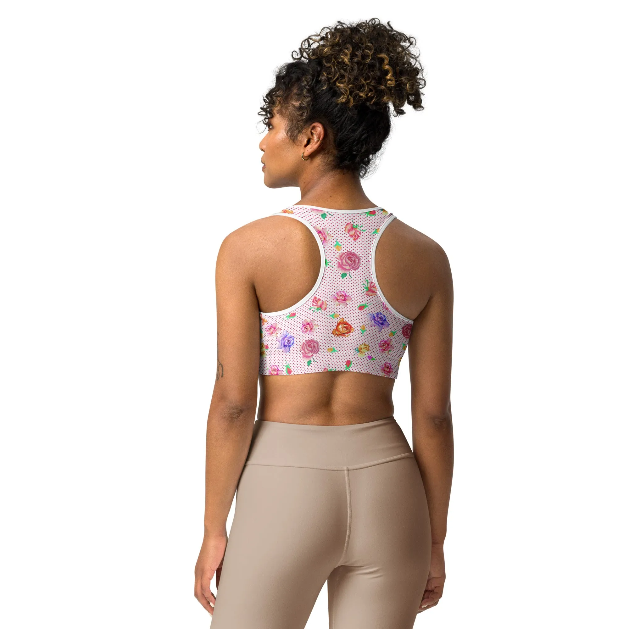Rose Love Heart Print Sports Bra