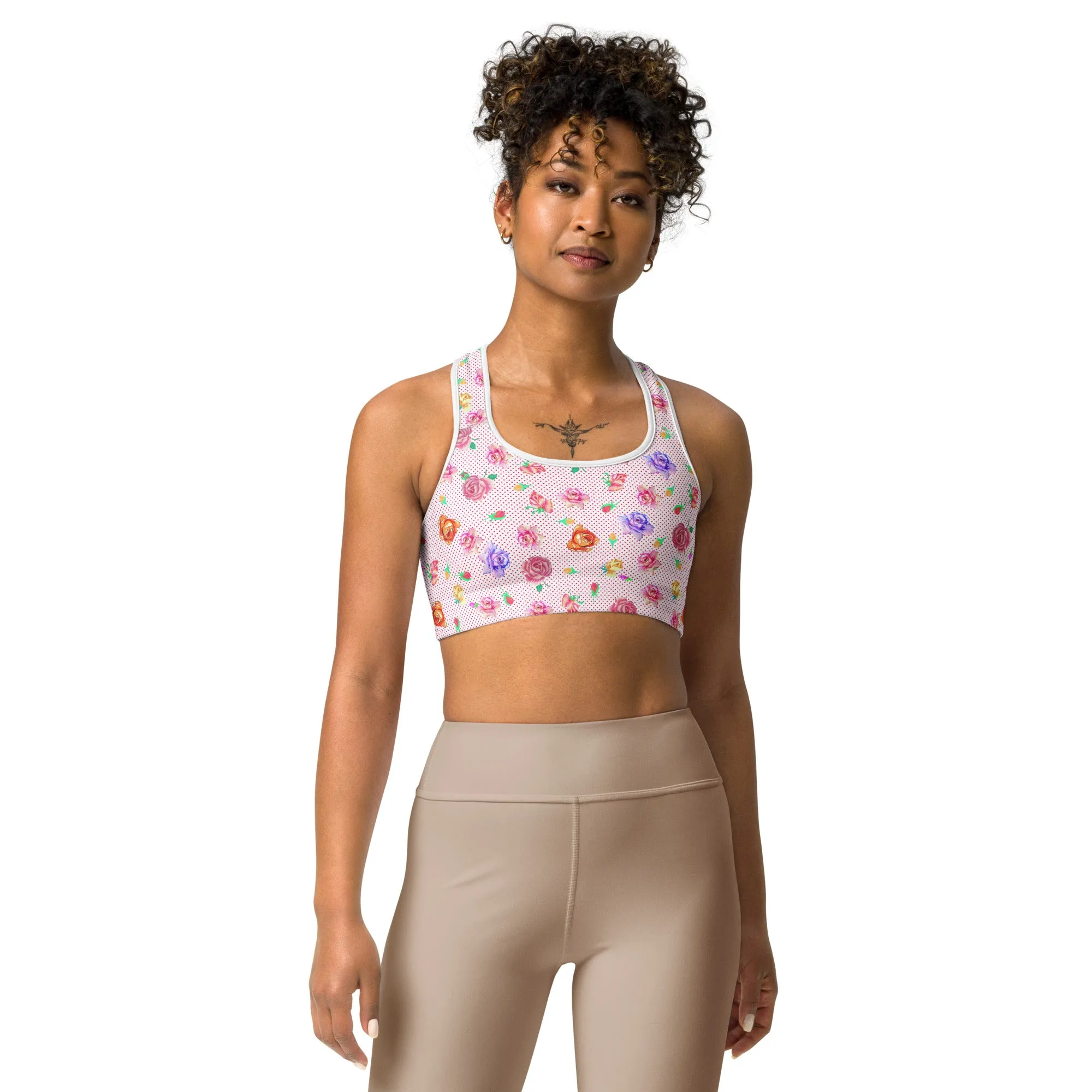 Rose Love Heart Print Sports Bra