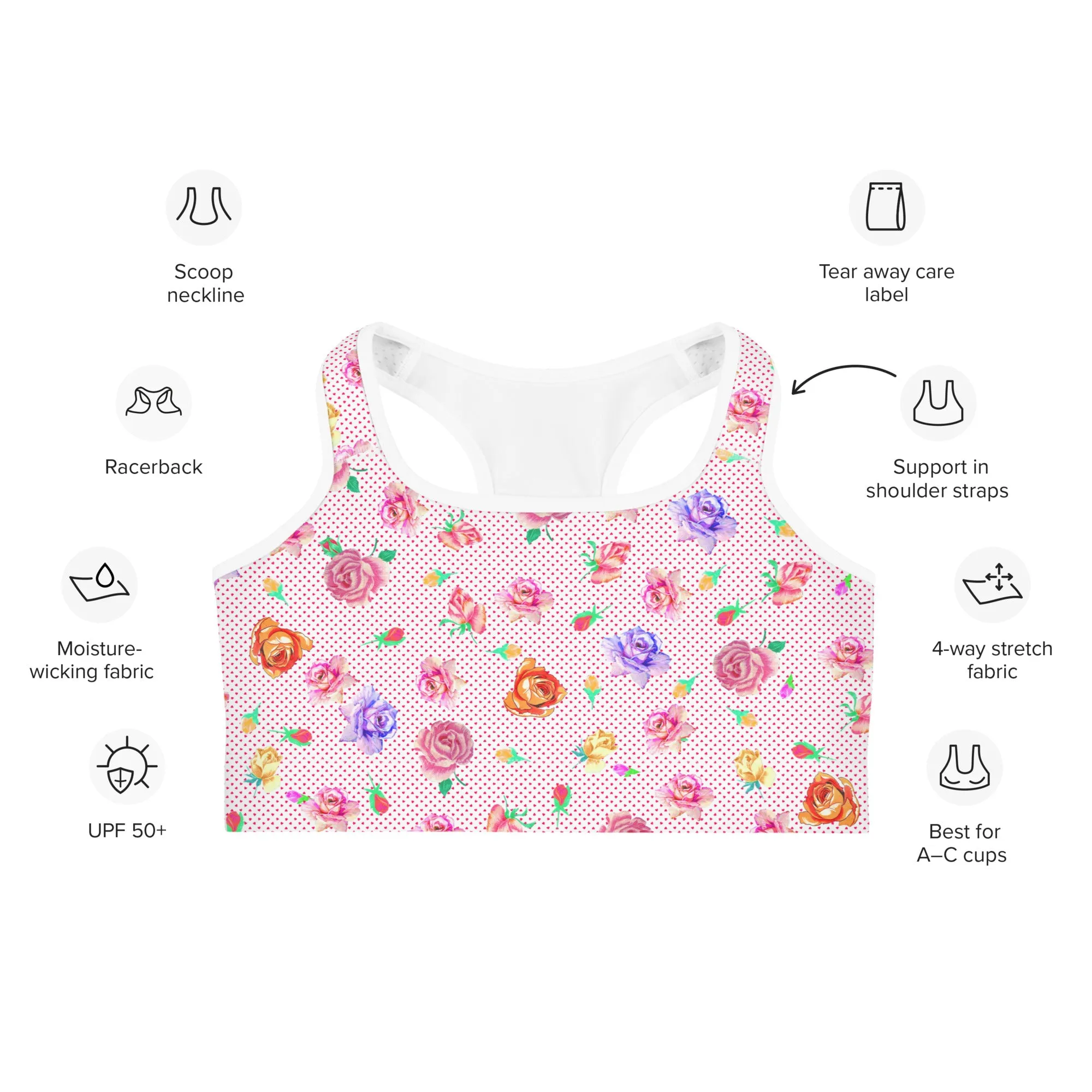 Rose Love Heart Print Sports Bra