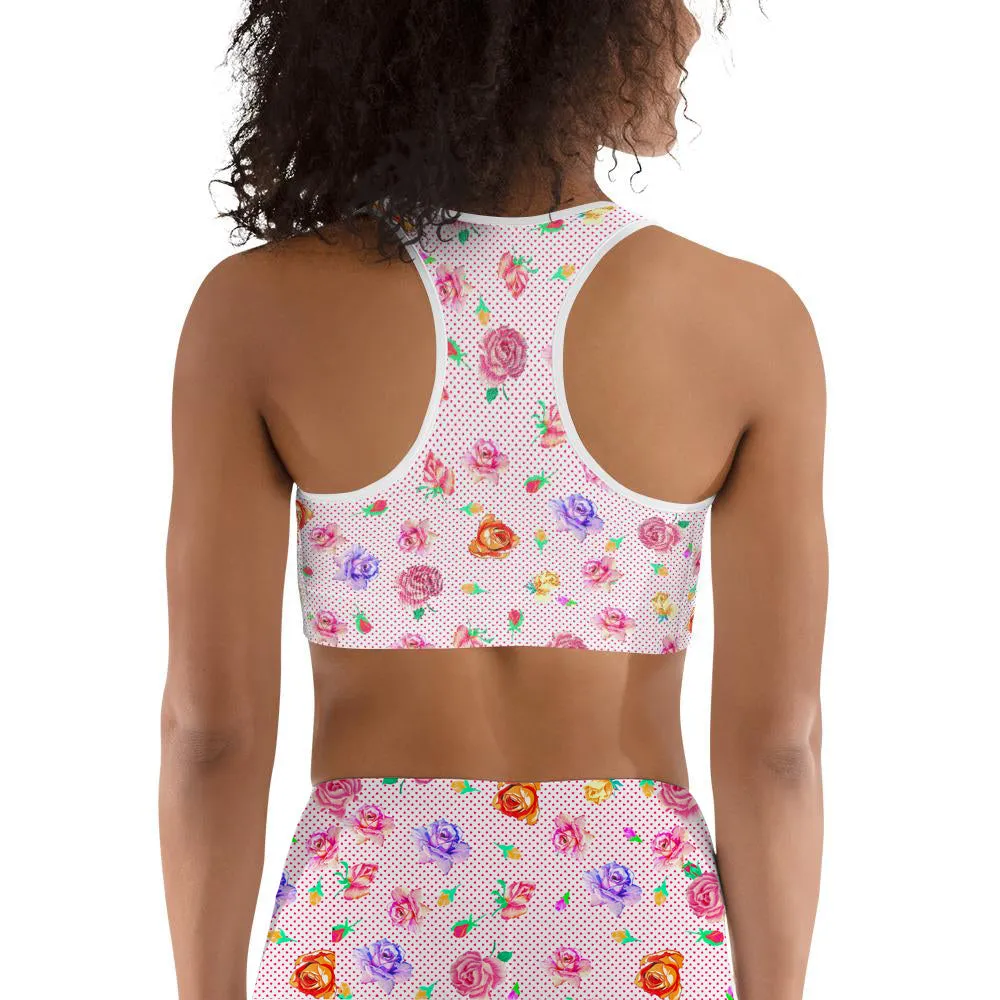 Rose Love Heart Print Sports Bra