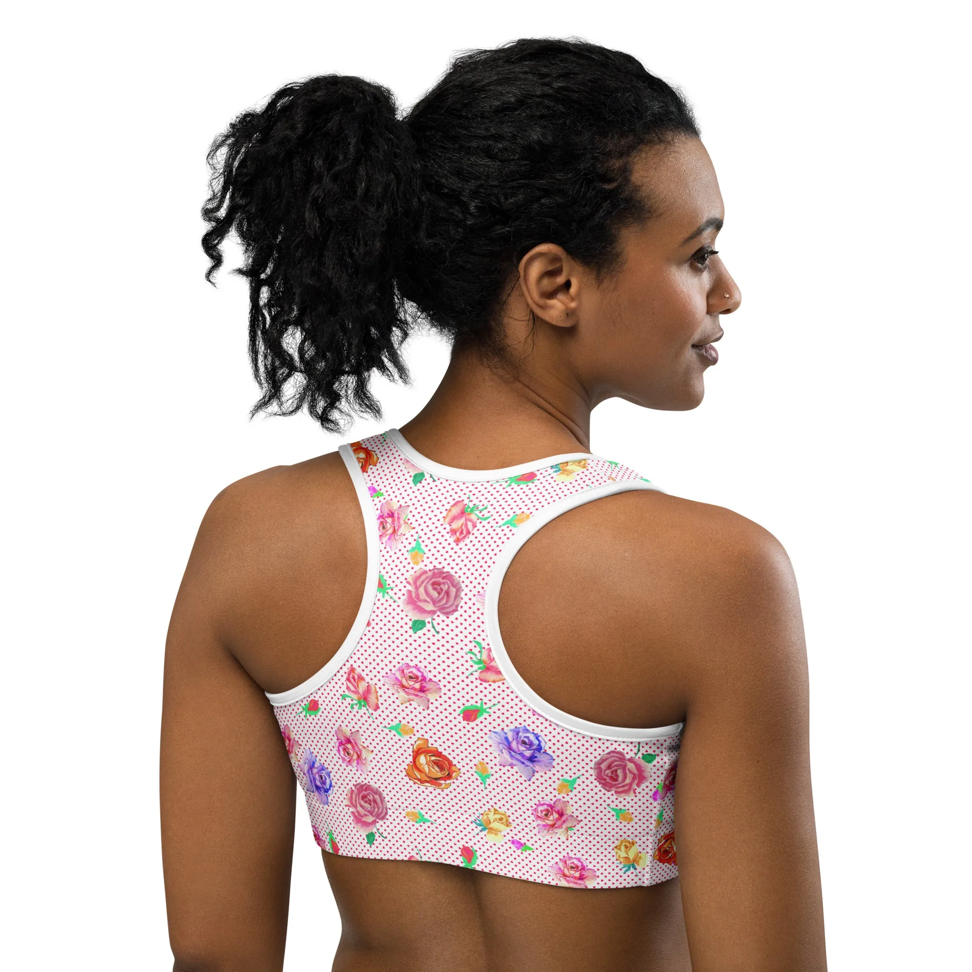 Rose Love Heart Print Sports Bra