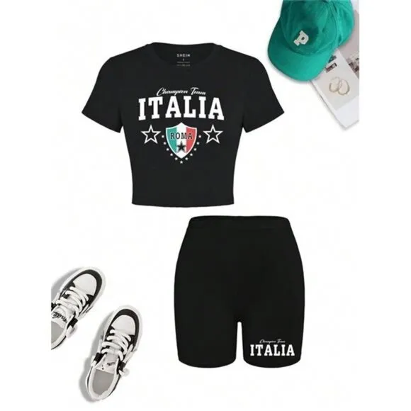 Round Neck Short Sleeve T-Shirt And Shorts Summer Casual Two Piece Set