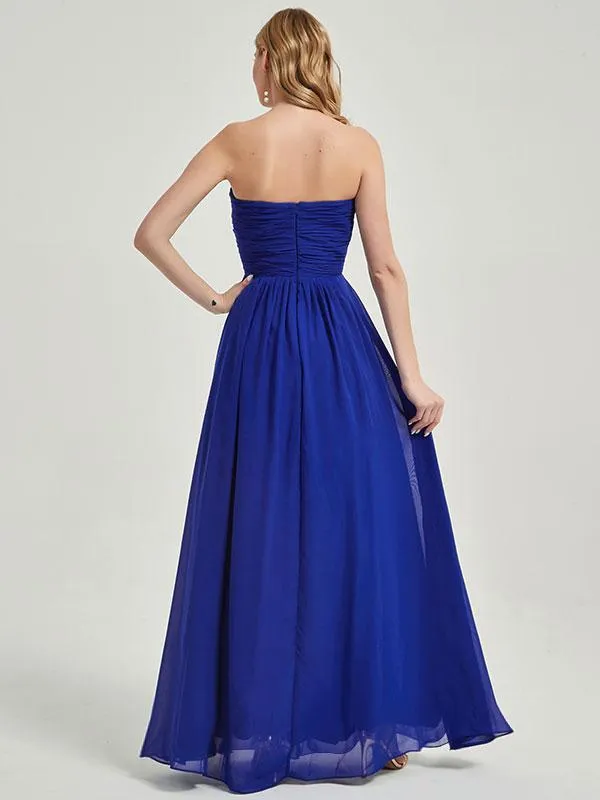 Royal Blue Strapless Sweetheart  Chiffon Maternity Maxi Bridesmaid Dress