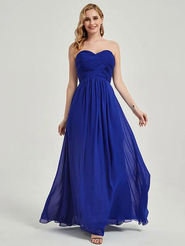 Royal Blue Strapless Sweetheart  Chiffon Maternity Maxi Bridesmaid Dress