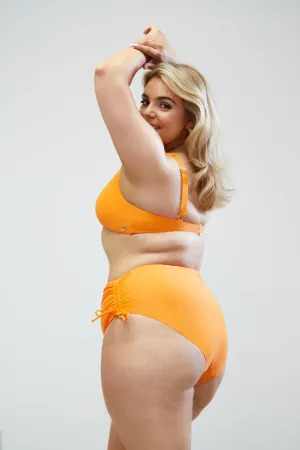 Ruched Adjustable High Waisted Bikini Bottoms in Orange