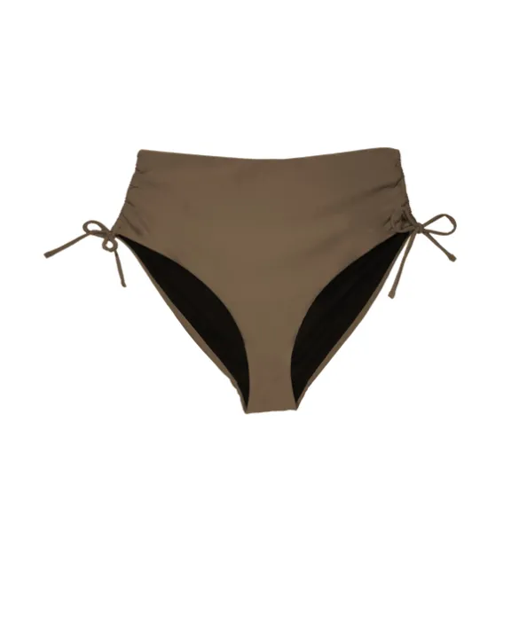 Ruched Adjustable High Waisted Bikini Bottoms - Smoky Quartz