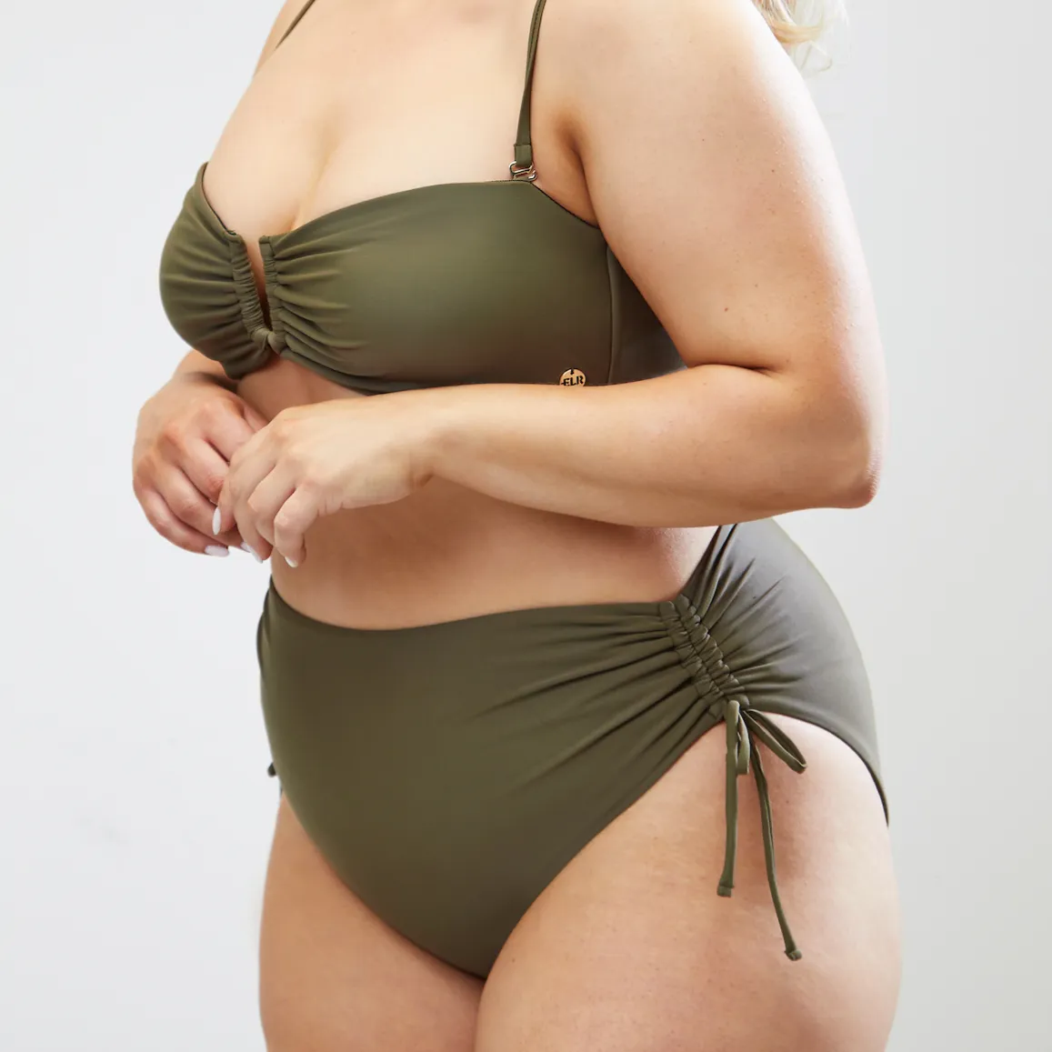 Ruched Adjustable High Waisted Bikini Bottoms - Smoky Quartz