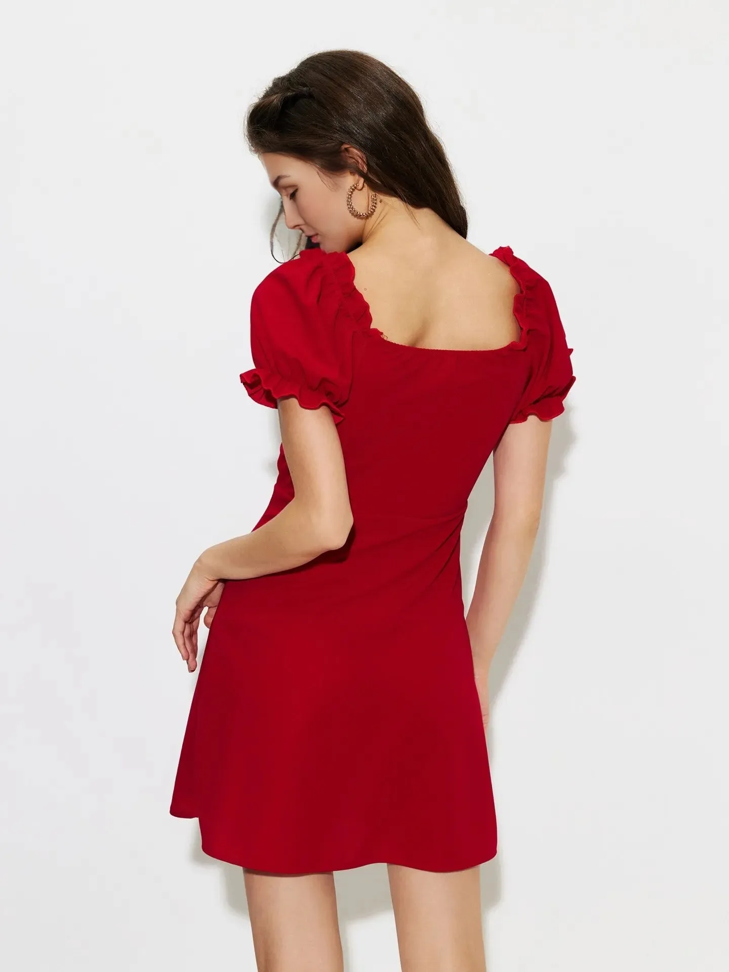 Ruched Red A-Line Dress
