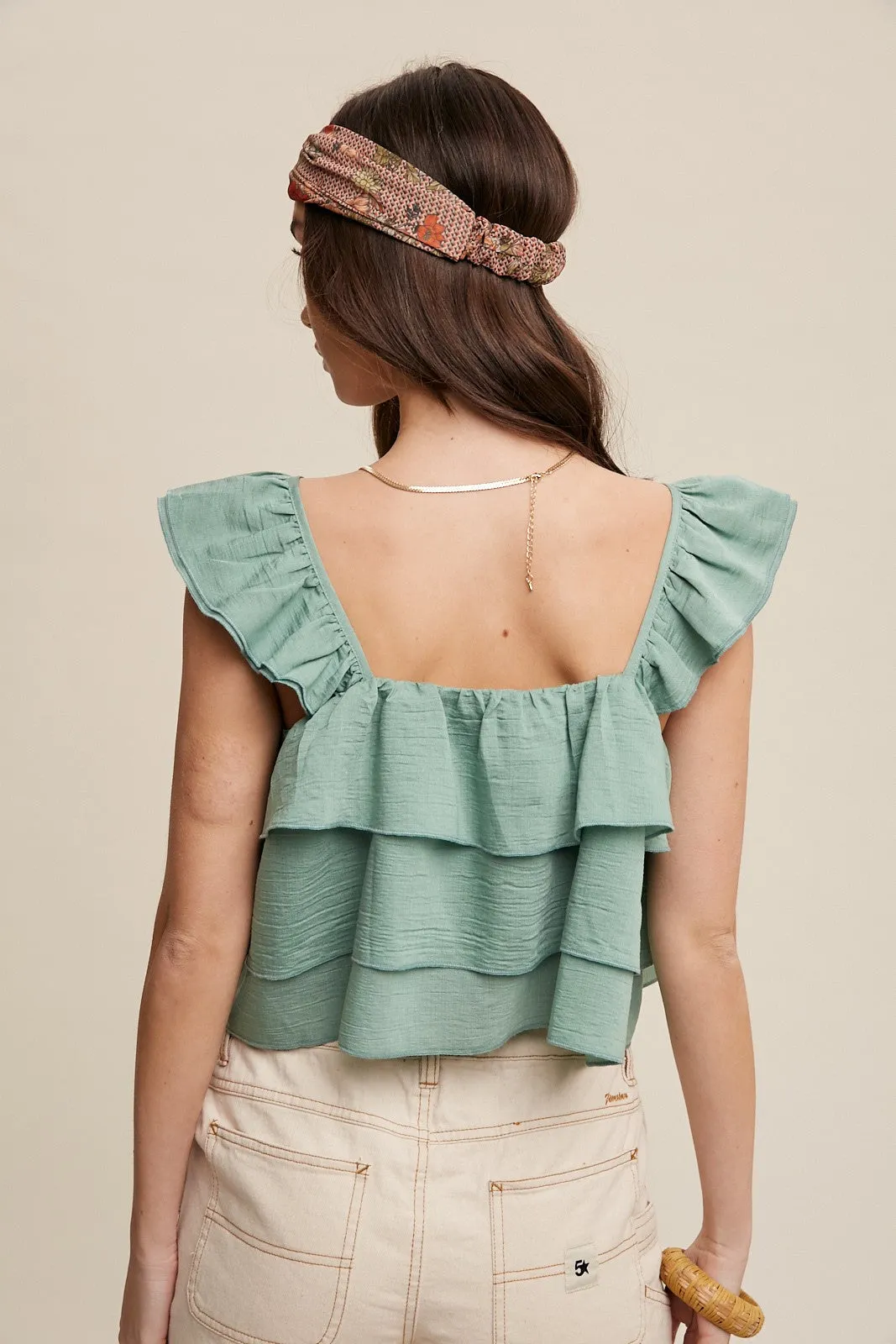 Ruffle Square Neck Tank Top