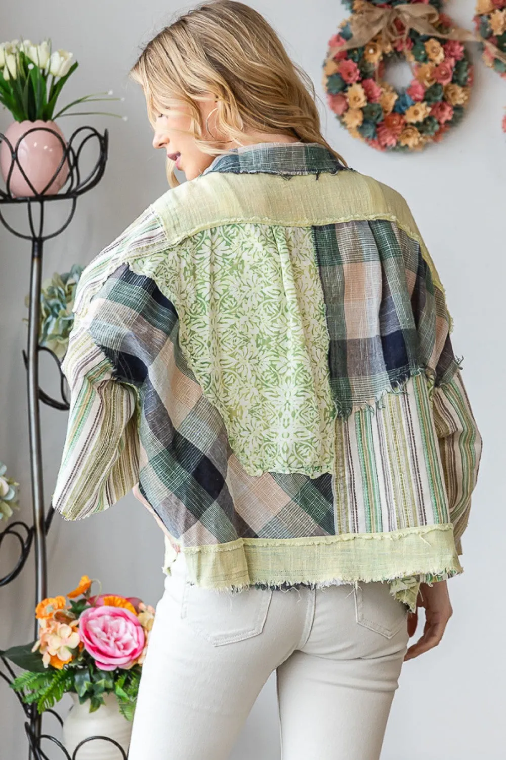 Sage Green Mix Washed Fabric Shirt Top