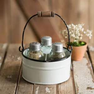 Salt and Pepper with Toothpick Holder White Bucket Caddy