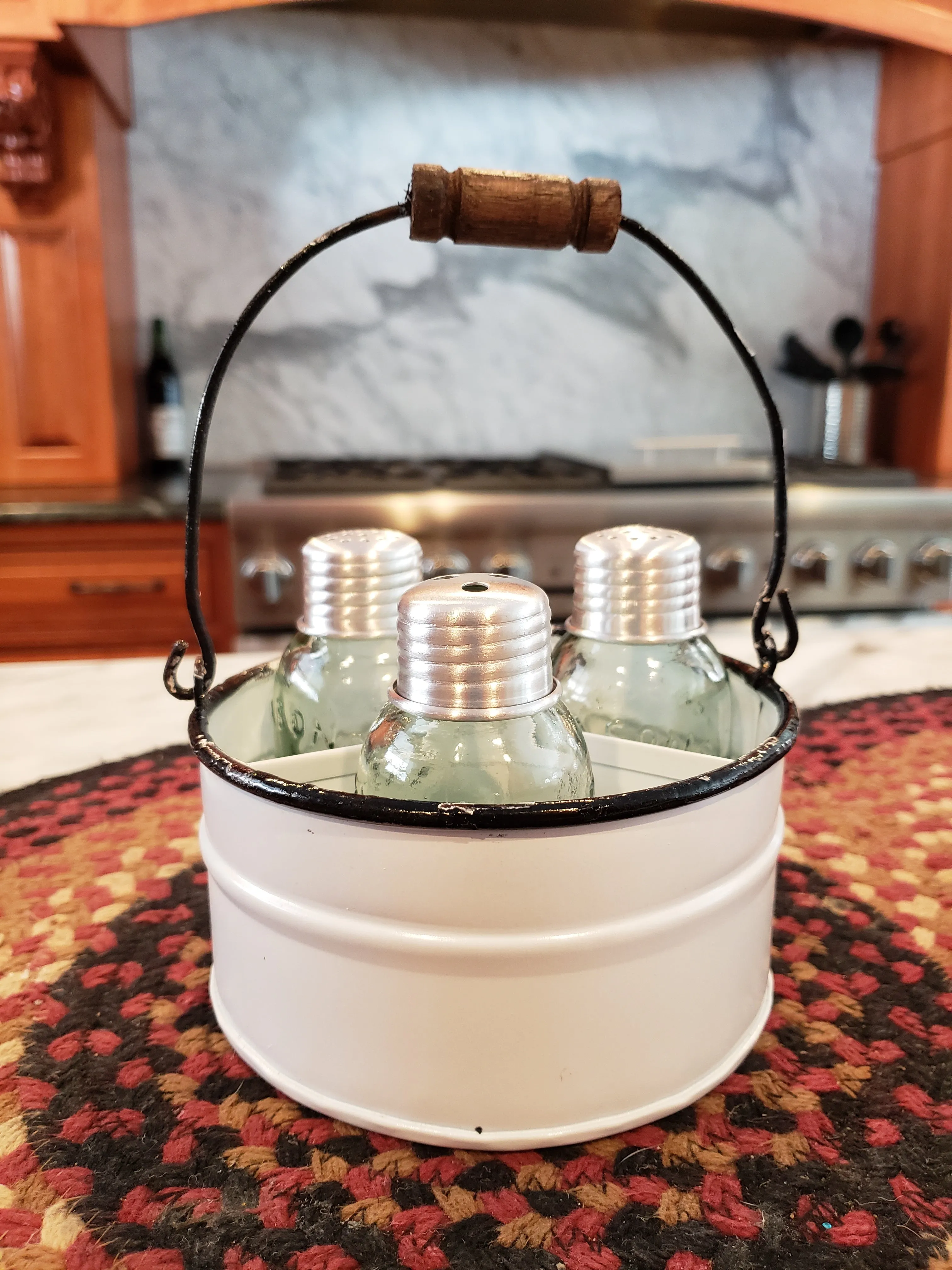 Salt and Pepper with Toothpick Holder White Bucket Caddy