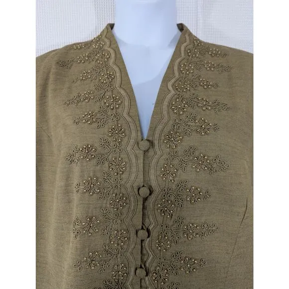 SARAH ELIZABETH! PALEST SAGE GREEN RAW FINISH EMBROIDERED SKIRT SUIT! SZ 22W