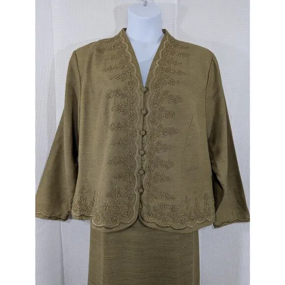 SARAH ELIZABETH! PALEST SAGE GREEN RAW FINISH EMBROIDERED SKIRT SUIT! SZ 22W