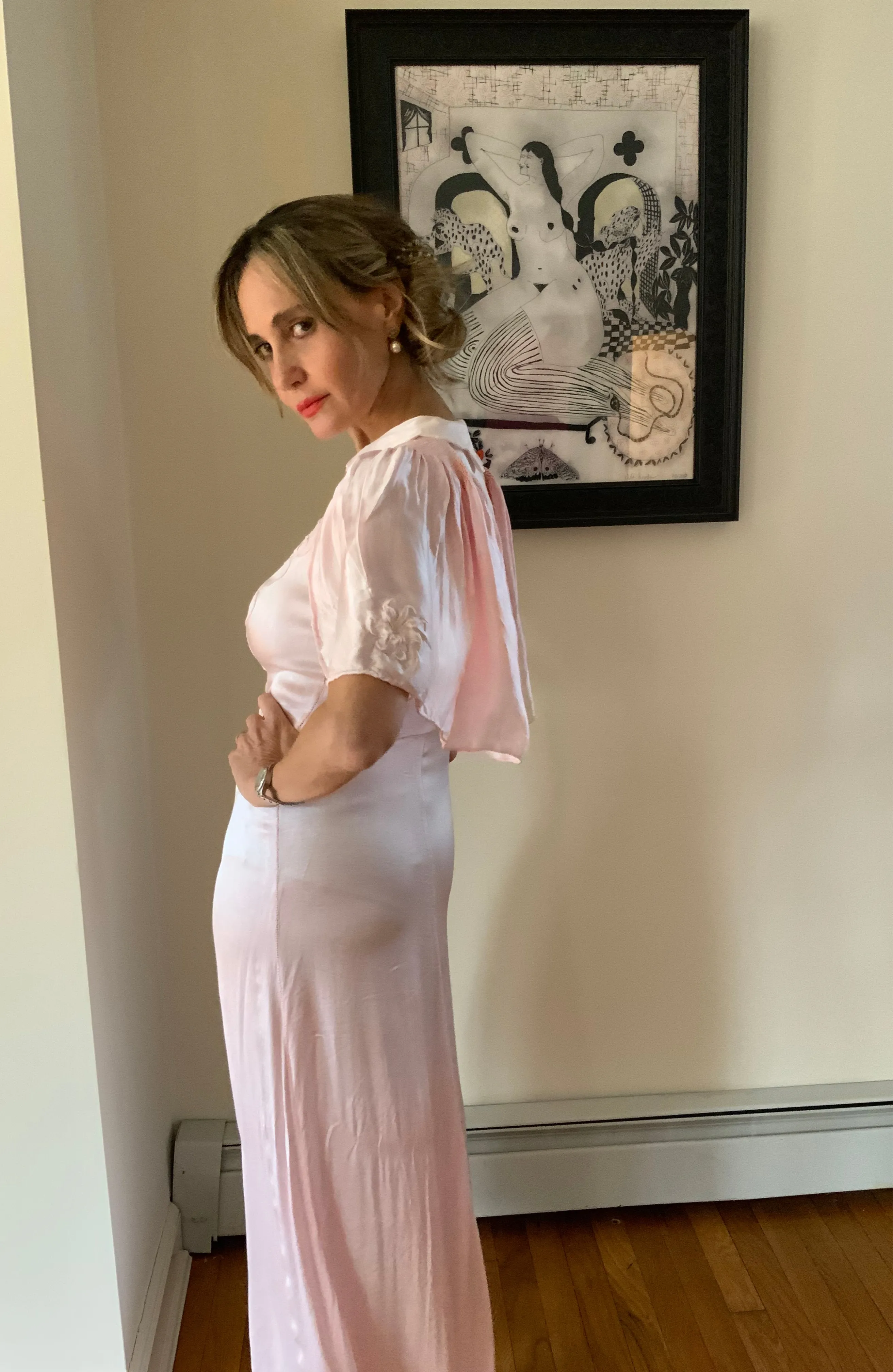 satin Nightgown Peach Pink - 40s - 40P