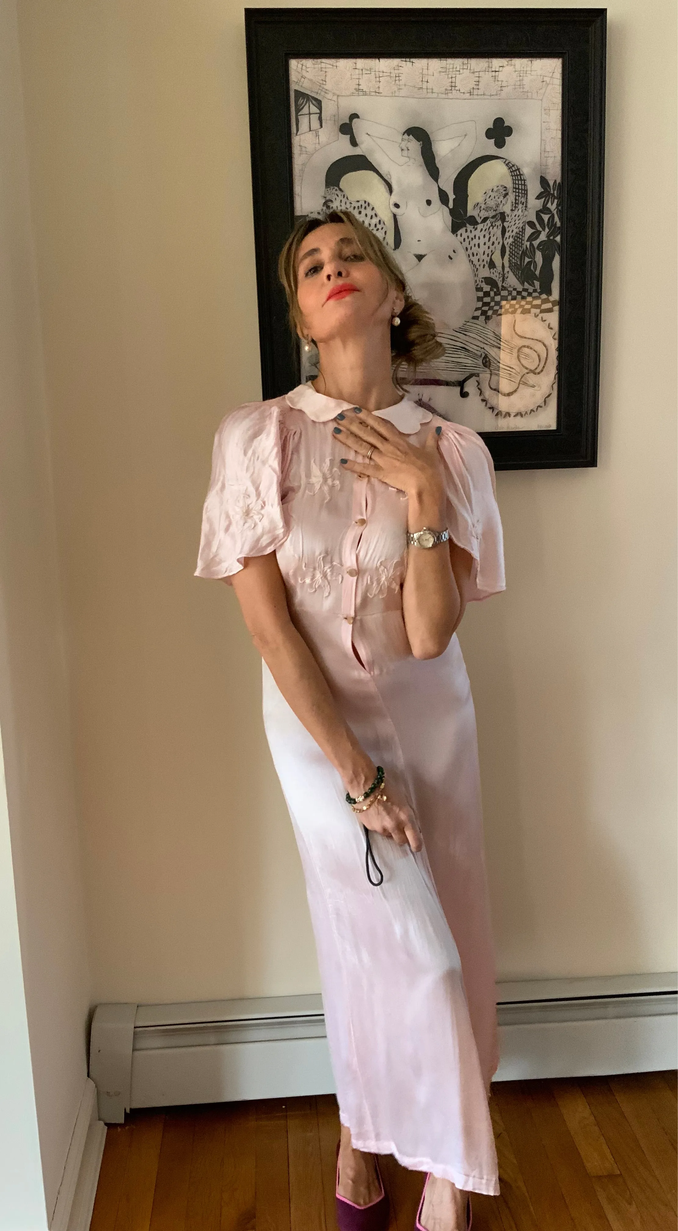 satin Nightgown Peach Pink - 40s - 40P