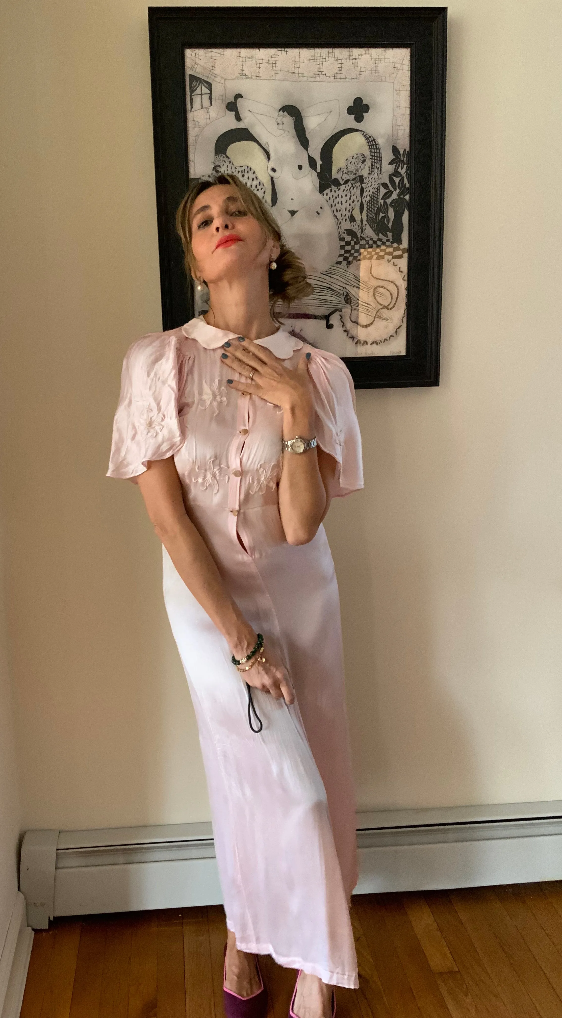 satin Nightgown Peach Pink - 40s - 40P