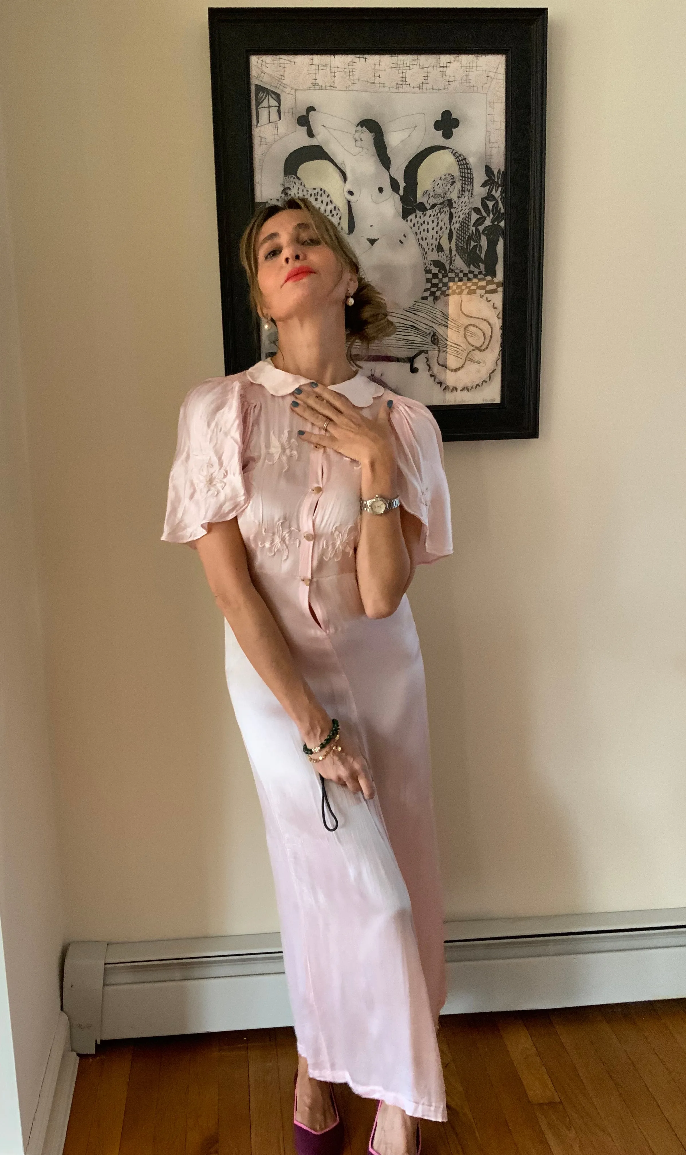 satin Nightgown Peach Pink - 40s - 40P