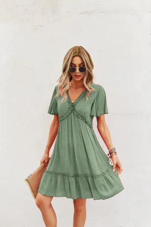 Sea Green A-Line Mini Dress With Ruffle Detail