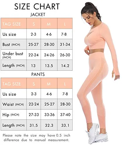 Seamless Workout Sets for Women 2 Piece Long Sleeve Crop Tops and High Waisted Leggings for Women Tracksuit Set (8003L-Vibrant Orange)